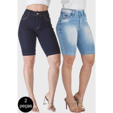 Imagem de Kit 2 Bermudas Jeans HNO Jeans Ciclista Azul e Azul Escuro-Feminino