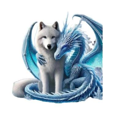 Imagem de Pintura Diamante Wolf Rhinestone Momoart: Mosaico Completo Quadrado E 