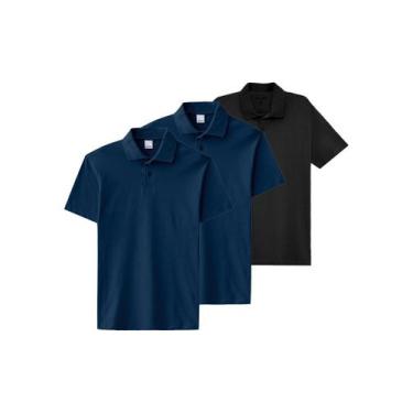 Imagem de Kit com 3 Camisetas Polo Masculina Malwee 1000004425, Preto, XGG