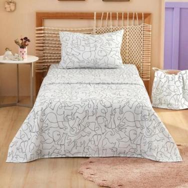 Imagem de Jogo de Cama Infantil Menina Gatos Teka 3 Peças 100% Algodão