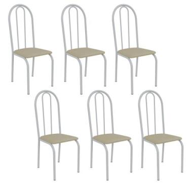 Imagem de Kit 6 Cadeiras Ilhabela Estrutura em Aço Branco Tecido Creme - Casa e 