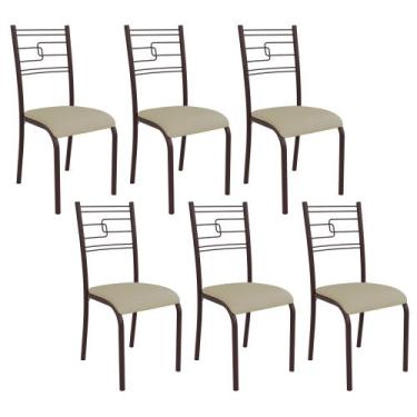 Imagem de Kit 6 Cadeiras Ella Estrutura em Aço Marrom e Tecido Creme - Casa e Co
