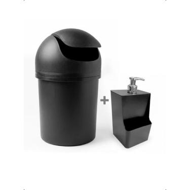 Imagem de Kit Lixeira Basculante 14L+Porta Detergente Casa Cozinha Pia - - Klizz