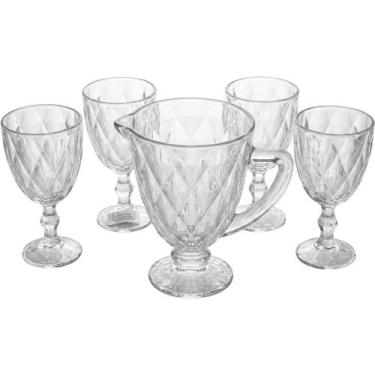 Imagem de Conjunto com 1 jarra e 4 taças diamond transparente 1,2l e 330ml - bel