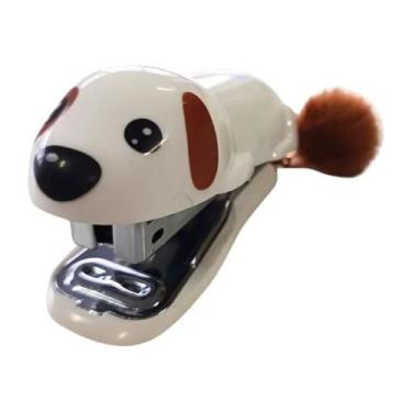 Imagem de Grampeador Mini Dog Chaveiro Pompom Grampeia até 15 Folhas Fofo e Resi