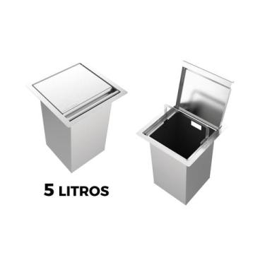 Imagem de Lixeira Quadratta Inox de Bancada 5 Litros Com Tampa Articulada E Cest