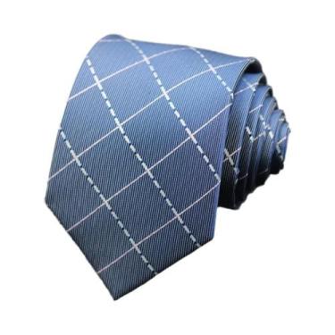 Imagem de Gravata Masculina Xadrez Azul, Preta E Vermelha Fina Para Casamento E 