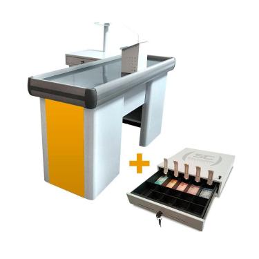 Imagem de KIT - Caixa Supermercado Empacotador Check-out 1,5m Recorte + Caixa Dinheiro Manual Amarelo