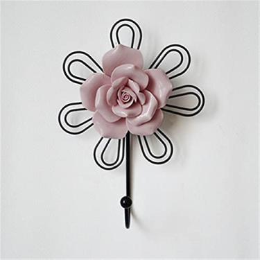 Imagem de BLYWO Gancho de metal em forma de flor Suporte de colírio montado na parede Cozinha Banheiro Porta traseira Pendurada Ferro Decorativo (Cor: Rosa)