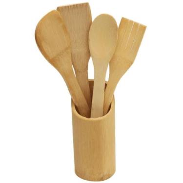Imagem de Kit Utensílios De Bambu Para Cozinha Com 5 Itens - Decore Fácil Shop