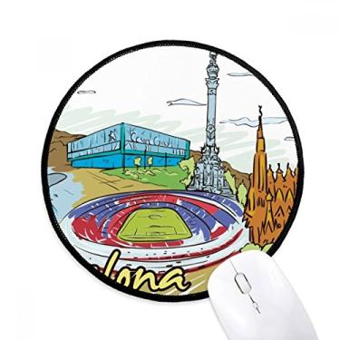 Imagem de Espanha Barcelona Monumento Aquarela Mouse Pad Desktop Escritório Tapete Redondo para Computador