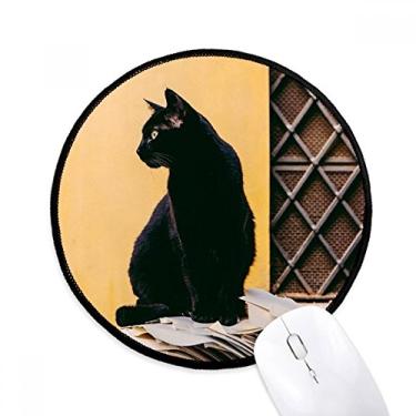 Imagem de Mouse pad de fotografia de gato preto legal para computador desktop escritório tapete redondo
