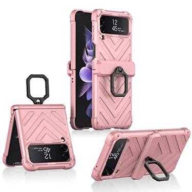 Imagem de Estojo magnético à prova de choque para Samsung Galaxy Z Flip 3 Híbrido Rugged PC Capa anti-choque para Z Flip 3 5G Estojo de telefone Suporte para chaveiro, rosa, para galaxy Z flip 3