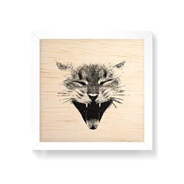 Imagem de Arte Maníacos Quadro decorativo com moldura caixa branca em Madeira - Gato Miau - 30x30cm