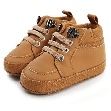 Imagem de Babelvit Tênis de lona com sola macia para bebês e meninas, cano alto, cano alto, bota para bebês, recém-nascido, pré-caminhada, primeiro bebê, 1908-brown, 3-6 Months Infant