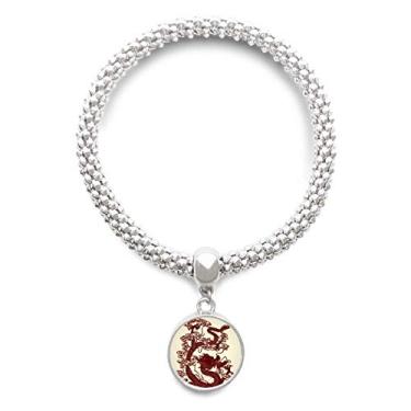 Imagem de DIYthinker Pulseira de prata com pingente de dragão chinês com retrato de animal e corrente ajustável