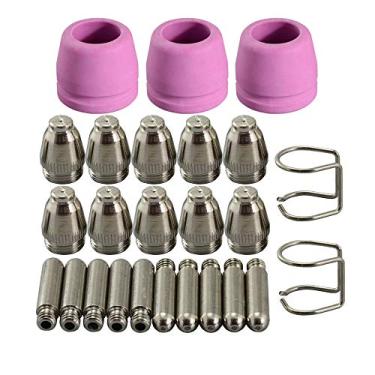 Imagem de RIVERWELD WSD-60P AG-60P Eletrodo de plasma com pontas de fio de háfnio, bocal de alumínio de 0,114 cm, 60A, kit de sulcos de copos de cerâmica, serve para CUT-60 LGK-60 cortador de plasma piloto ARC