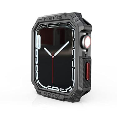 Imagem de Amzish Carbon Fiber Case Compatível com Apple Watch 44 mm SE (2ª geração) Series 6 5 4, Para iWatch Hard PC Bumper Protective Case para Homens e Mulheres (44mm, Botões pretos+vermelhos)