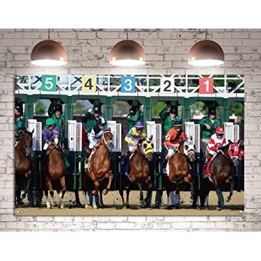 Imagem de Kentucky Derby Photo Booth Backdrop Churchill Downs Jockey Horse Racing Tema Festa Fundo Decoração de Parede (9 × 12 pés)