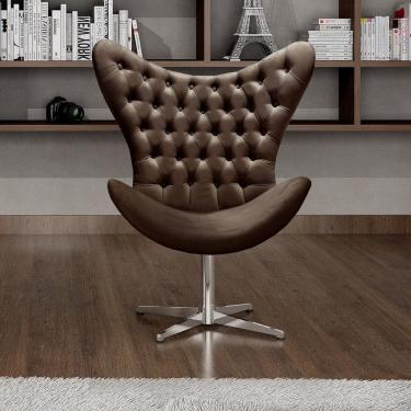 Imagem de Poltrona Alice Egg Capitonê Cadeira Botonê Giratória Recepção, Escritório Marrom
