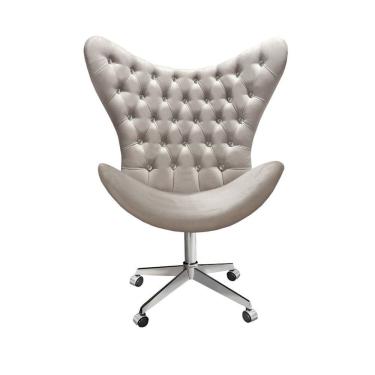 Imagem de Poltrona Alice Strass Cadeira Egg Capitonê Giratória com Rodízios Recepção, Escritório Bege Claro