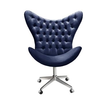 Imagem de Poltrona Alice Egg Capitonê Cadeira Botonê Giratória com Rodízios Recepção, Escritório Azul Marinho