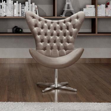 Imagem de Poltrona Alice Egg Capitonê Cadeira Botonê Giratória Recepção, Escritório Cinza Capuccino