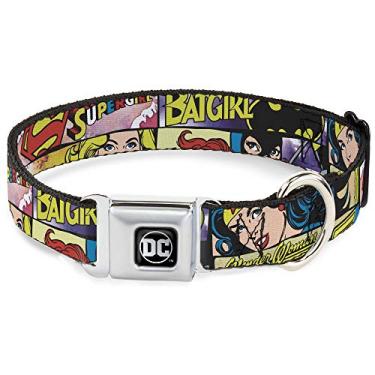 Imagem de Buckle-Down Coleira para cães com fivela de cinto de segurança – Superheroínas Mulher Maravilha/Supergirl/Batgirl – 2,54 cm de largura – serve para pescoço de 28-43 cm – Médio