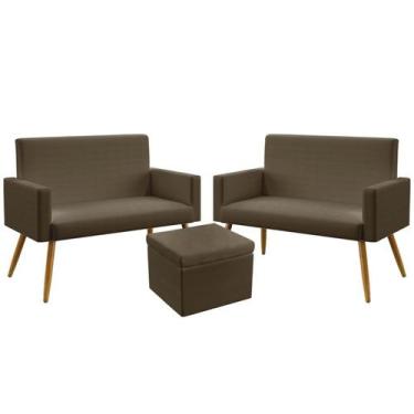 Imagem de 2 Poltronas Namoradeira Vega Sem Rodapé Com Puff Quasar Sued Capuccino