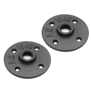 Imagem de Flange de piso pintado de preto de 1/5.1 cm - Pacote Home Expert com 30 acessórios de tubo de ferro fundido maleável com flange de parafusos de 4 furos para prateleiras de móveis vintage industriais