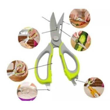 Imagem de Tesoura Para Cozinha Resistente Abre Lata E Garrafa Aço Inox - Green