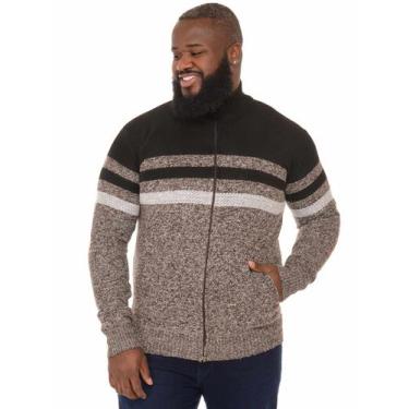 Imagem de Casaco Tricot Plus Size Masculino Anistia com Ziper Anistia Marrom, Ma