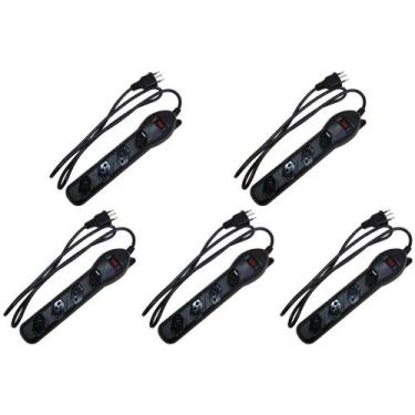 Imagem de Kit C/5 - Filtro Linha Qualitronix 4 Tomada  Bivolt Preto, Bivolt