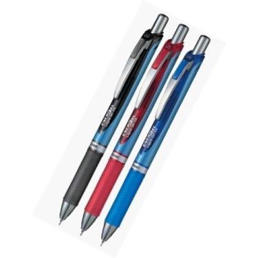 Imagem de Pentel Energel Deluxe RTX caneta de gel líquido retrátil, 0,5 mm, linha fina, ponta de agulha, tipo de corpo azul, preto. Tinta vermelha. Cada 1 caneta/conjunto de valor total de 3 canetas (com nossa descrição original da loja de produtos)