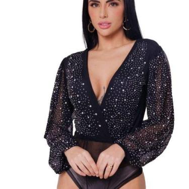 Imagem de Body Feminino Manga Longa Bufante Decote Princesa Lançamento Blogueira