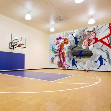Imagem de Lcythiazole Mural de papel de parede de tamanhos personalizados, murais de papel de parede 3D, mural de parede grande, cores brilhantes, sala de basquete, academia e quarto de meninos, sala de estar