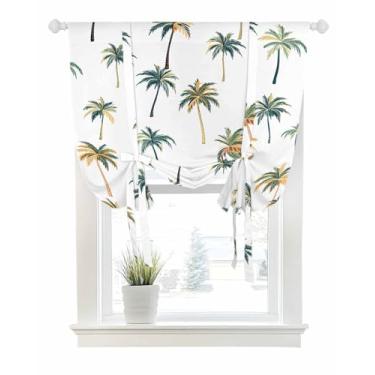 Imagem de Cortinas de amarrar para janelas, palmeiras de verão, bolso de haste, persiana de janela de amarrar, ajustável, balão, cortina, sanefa, planta tropical costeira, para quarto, cozinha, banheiro