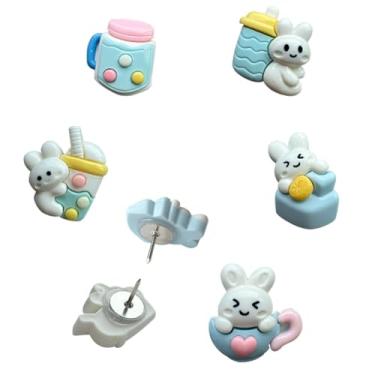 Imagem de LLHDKF 50 peças de tachinha de coelho com leite, chá, tachinha fofa de resina, decoração adequada para casa, escritório, quadro de avisos, decoração de softboard