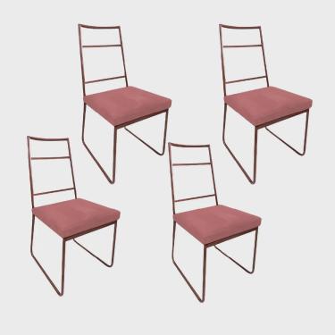 Imagem de Kit 04 Cadeiras Sala de Jantar Escritório Office Stark Industrial Ferro Bronze Suede Rose Gold - Ahz Móveis