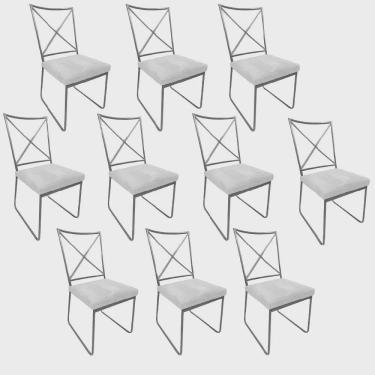 Imagem de Kit 10 Cadeiras Sala de Jantar Escritório Office Clark Industrial Ferro Cinza Sintético Branco - Ahz Móveis