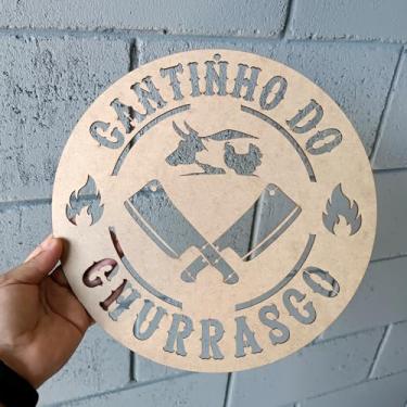 Imagem de Placa Quadro Cantinho do Churrasco Redondo Cru Vazado