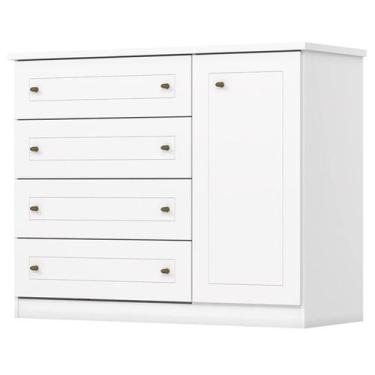 Imagem de Comoda 1 Porta 4 Gavetas 126 cm Americana Branco Henn, Branco