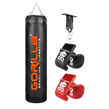 Imagem de Saco De Pancada Boxe Muay Thai Grande 180 Cm + 02 Pares De Luva Bate Saco + Suporte Teto Gorilla
