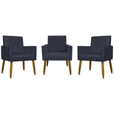 Imagem de Kit 3 Poltronas Decorativas Confortáveis Mari - Preto Suede