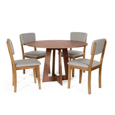 Imagem de Mesa De Jantar Redonda Montreal Noronha Com 4 Cadeiras Estofadas Ella Cinza Claro