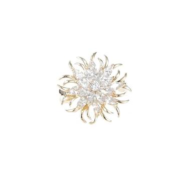 Imagem de Broche de flor roxo/azul/branco dourado 14K para mulheres, terno pequeno, decoração de agasalho, broche de pedra preciosa de cristal para ela, Dourado, Moissanita