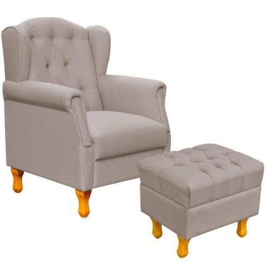 Imagem de Poltrona Com Puff Paris Luis Xv L02 Linho Bege