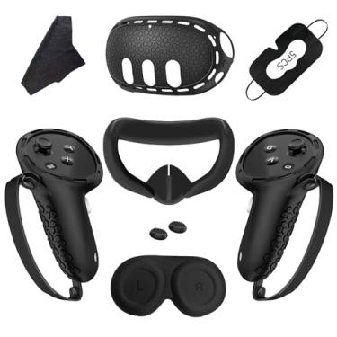 Imagem de ZSAUTHREE Capa De Silicone 7 Em 1 Compatível Com Acessórios Meta/Oculus Quest 3, Para Controle Headset Vr, Olhos, Rosto, Touch Grip E Lente - Preta