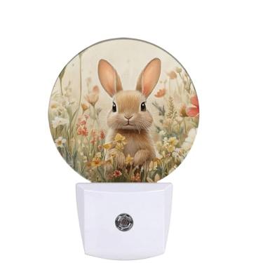 Imagem de Cosharkly Luz Noturna De Coelho Fofa, Flores Silvestres Primavera, Luzes Plug-In Com Sensor Anoitecer Para Amanhecer, Quarto, Banheiro E Sala Estar, Ideal Dormir