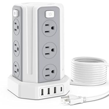Imagem de SMALLRT Protetor Contra Surtos De Energia, Cabo Extensão 3 Metros Com 12 Tomadas Ca Múltiplas, 4 Usb (1 C), Estação Carregamento Mesa (Branca, Pd20W)